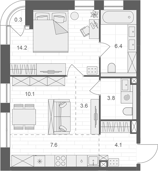 Планировка: Евродвушка 49,8 м² в ЖК «АРТЕЛЬ»