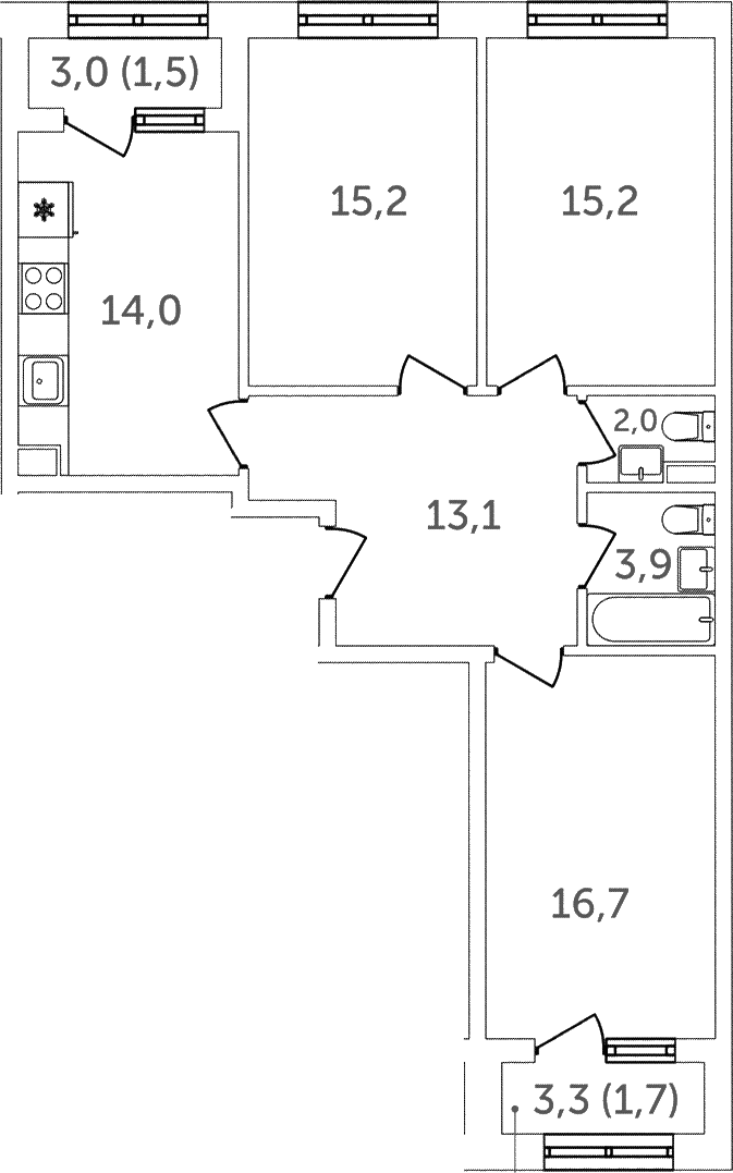 3-комнатная квартира