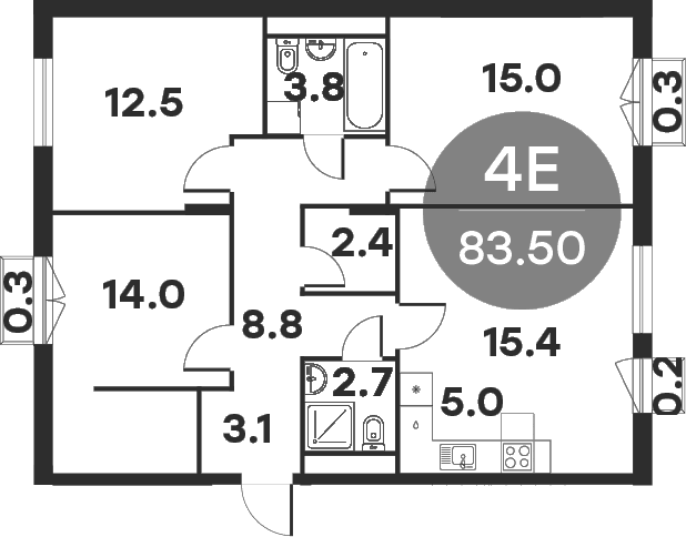 Планировка: Квартира евро-4 82,7 м² в ЖК «Равновесие»