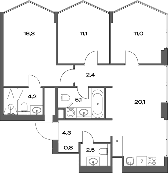 Планировка: Квартира евро-4 80,4 м² в ЖК «Акценты»