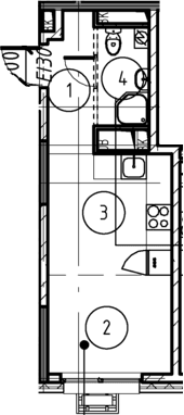 Планировка: Студия 21,8 м² в ЖК «Форевиль»