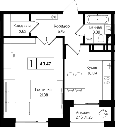 1-комнатная квартира