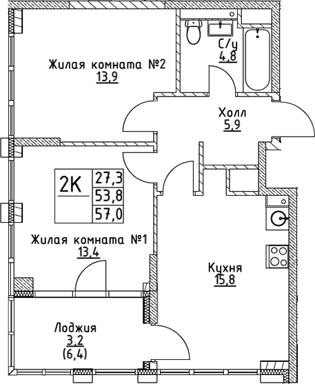 2-комнатная квартира