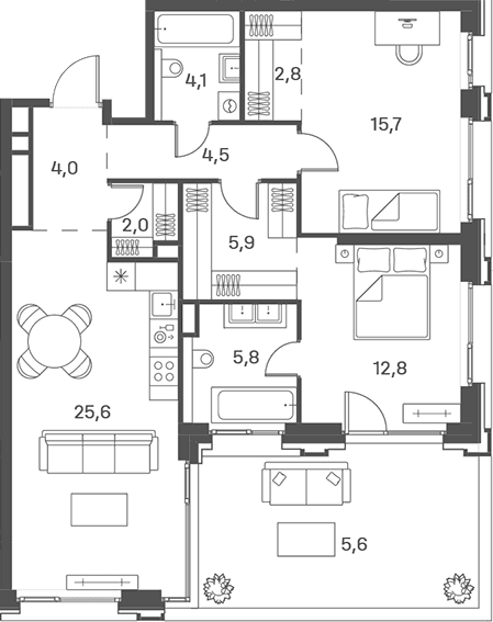 Планировка: Евротрёшка 83,2 м² в ЖК «Портленд»