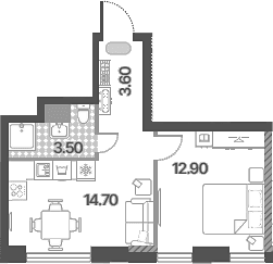 Планировка: Евродвушка 34,7 м² в ЖК «Обручева 30»