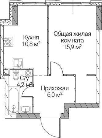 Планировка: 1-комнатная квартира 36,9 м² в ЖК «СЕЗАР СИЛИКА»