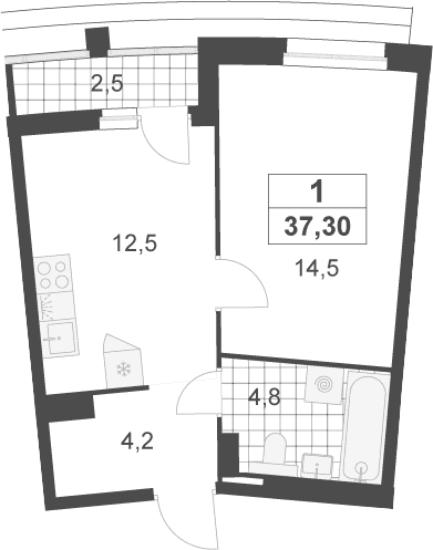Планировка: 1-комнатная квартира 36,1 м² в ЖК «Деснаречье»