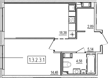 Планировка: Евродвушка 45,5 м² в ЖК «Новый Ямбург»