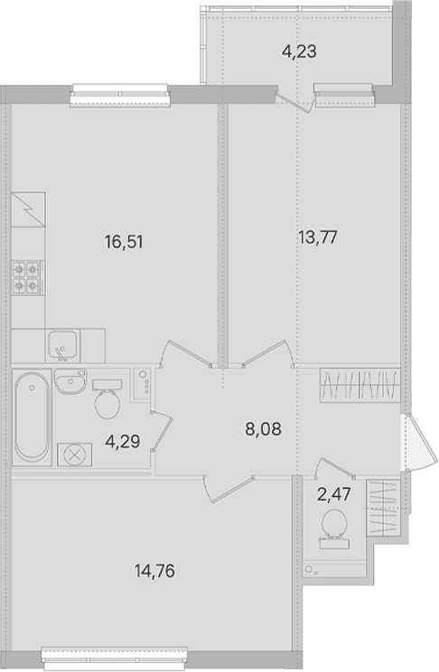 Планировка: Евротрёшка 59,9 м² в ЖК «Ясно.Янино»