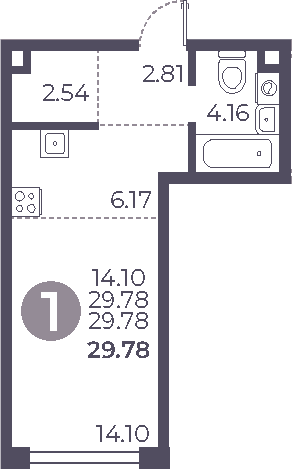 Планировка: Студия 29,8 м² в ЖК «Мневники от Гранель»
