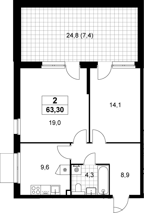 Планировка: 2-комнатная квартира 55,9 м² в ЖК «Деснаречье»