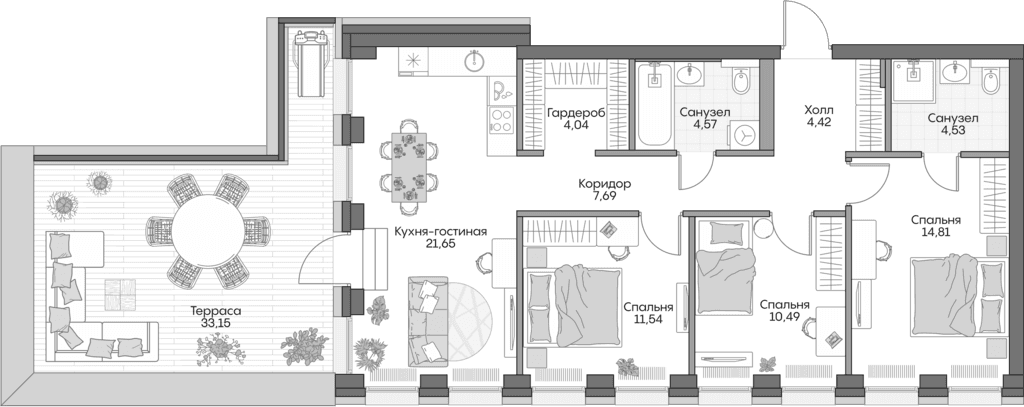 Планировка: Квартира евро-4 80,6 м² в ЖК «Инсайдер»