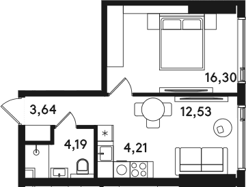 Планировка: Евродвушка 40,9 м² в ЖК «СОЛОС»