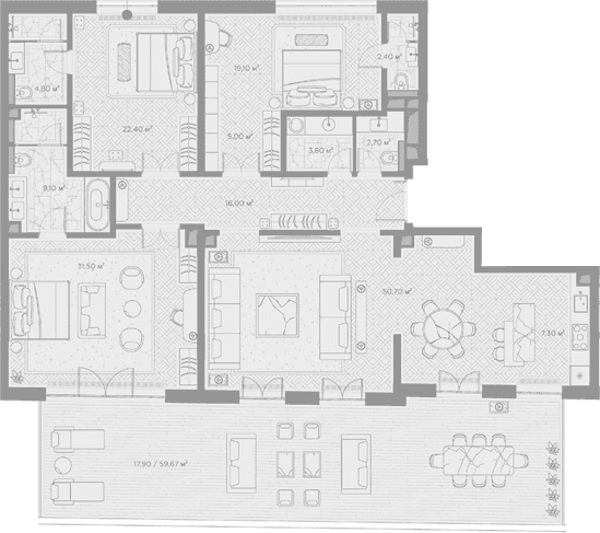 Планировка: 3-комнатная квартира 174,8 м² в ЖК «Николь»