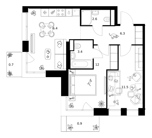 Планировка: 2-комнатная квартира 52,2 м² в ЖК «Строгино 360»