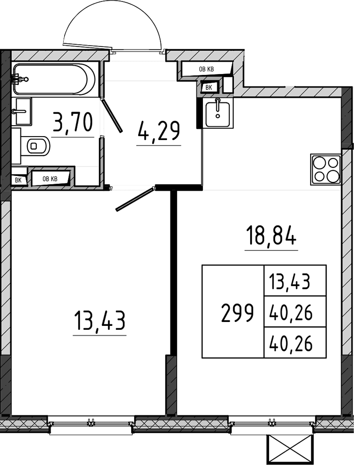 Планировка: Евродвушка 40,3 м² в ЖК «Поварово-Молодежный-2»