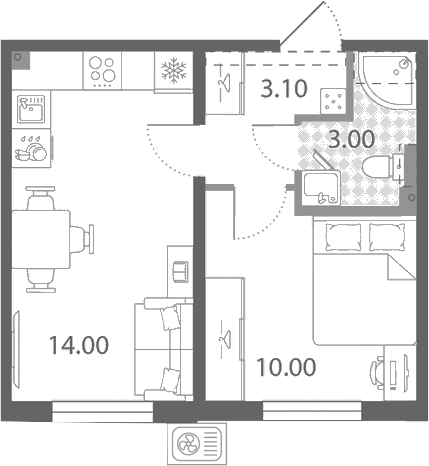 Планировка: 1-комнатная квартира 30,1 м² в ЖК «Ржевский парк»