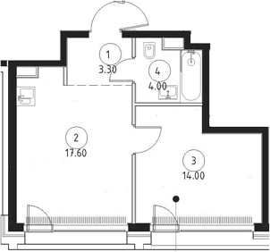 Планировка: Евродвушка 38,9 м² в ЖК «СЕТ»