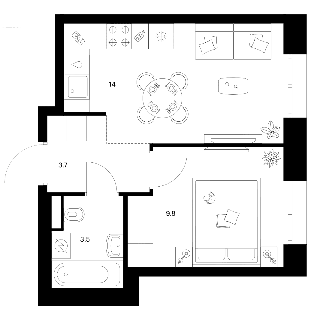 Планировка: 1-комнатная квартира 31 м² в ЖК «Строгино 360»