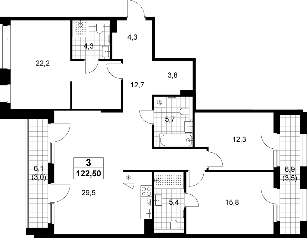 Планировка: Квартира евро-4 116 м² в ЖК «Хольм»