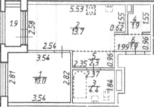 Планировка: Евродвушка 34,2 м² в ЖК «Новоселье»