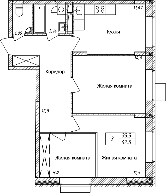 3-комнатная квартира