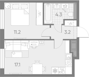 Планировка: Евродвушка 35,8 м² в ЖК «Большая Охта»