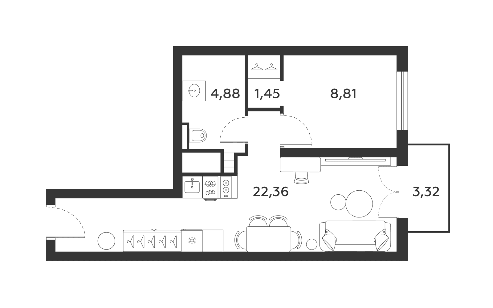 Планировка: 1-комнатная квартира 39,7 м² в ЖК «МФК SAAN»
