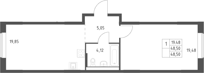 Планировка: Евродвушка 48,5 м² в ЖК «Большое Юрлово»