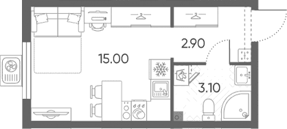 Планировка: Студия 21 м² в ЖК «Ручьи 2»