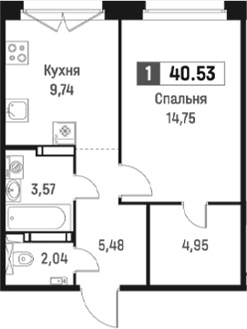 Планировка: 1-комнатная квартира 40,5 м² в ЖК «Максималист»