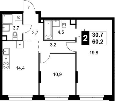 2-комнатная квартира