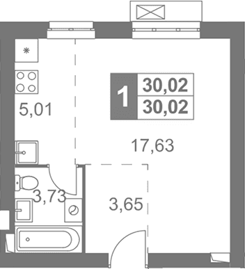 Планировка: Студия 30 м² в ЖК «Жаворонки Клаб»