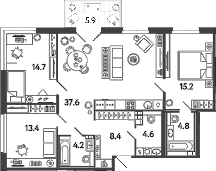 Планировка: Квартира евро-4 102,9 м² в ЖК «Репин»
