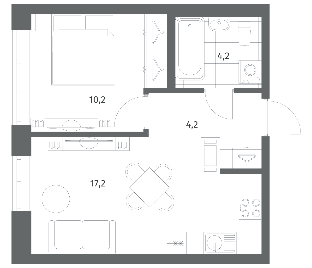 Планировка: Евродвушка 35,9 м² в ЖК «Новый Питер»