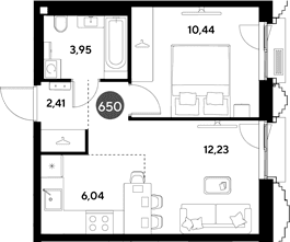 Планировка: Евродвушка 35,1 м² в ЖК «ЭВО»