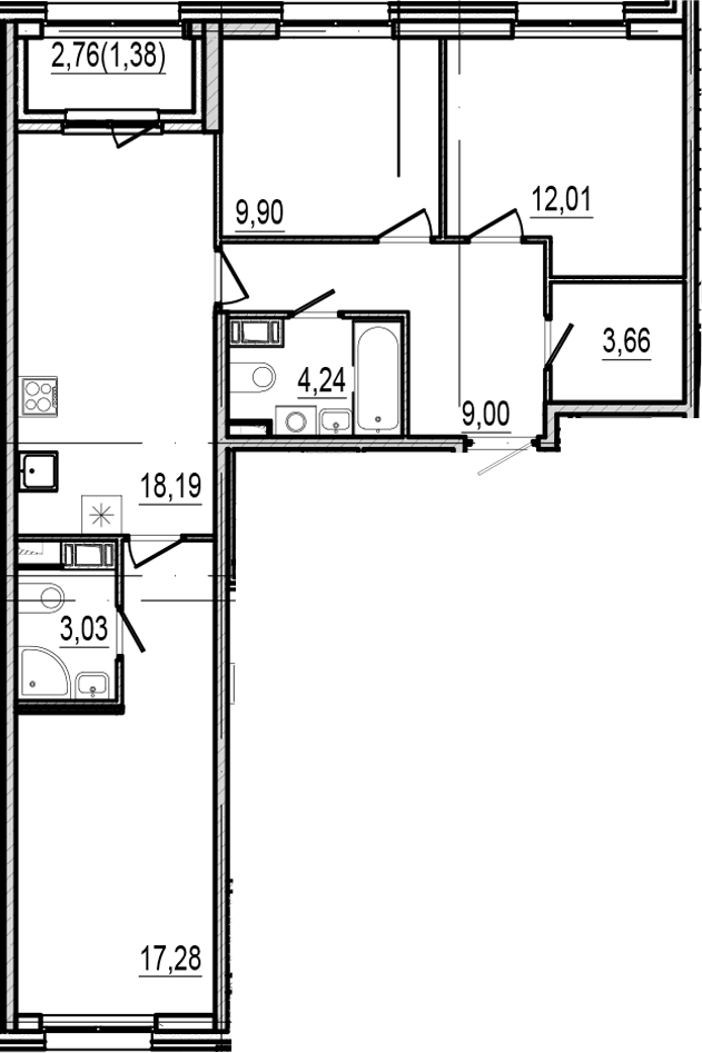 Планировка: Квартира евро-4 77,3 м² в ЖК «Оптимист»