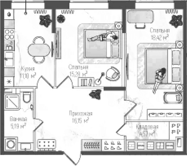 Планировка: 2-комнатная квартира 70,7 м² в ЖК «Рига Хиллс»