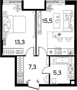 Планировка: 1-комнатная квартира 41,4 м² в ЖК «Вавилова 64»