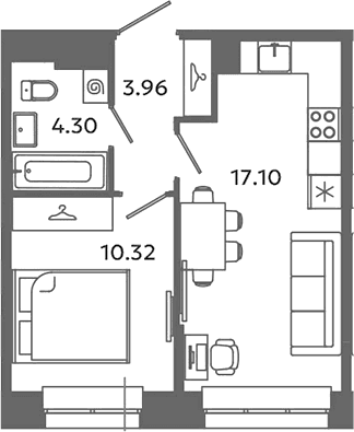 Планировка: Евродвушка 35,7 м² в ЖК «Загляденье»