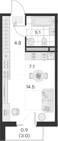 Планировка: Студия 31,5 м² в ЖК «Михалевич»