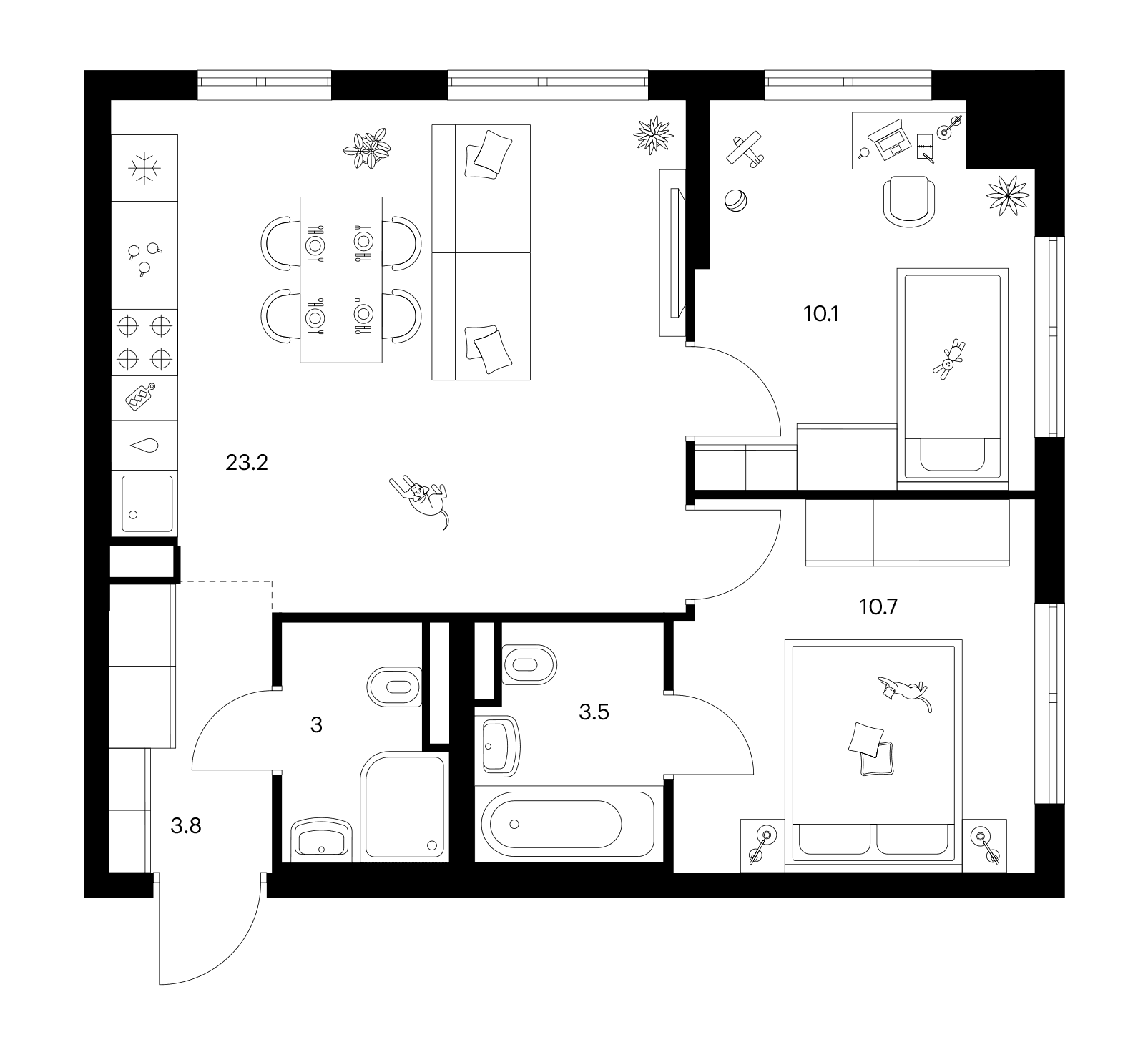 Планировка: 2-комнатная квартира 54,3 м² в ЖК «Ярославский»