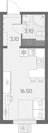 Планировка: Студия 22,7 м² в ЖК «Ручьи 2»