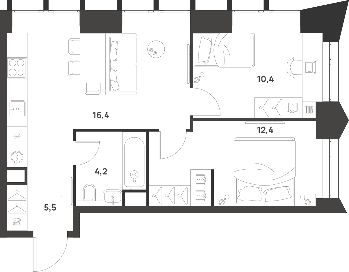 Планировка: 2-комнатная квартира 48,9 м² в ЖК «ВОЙС»