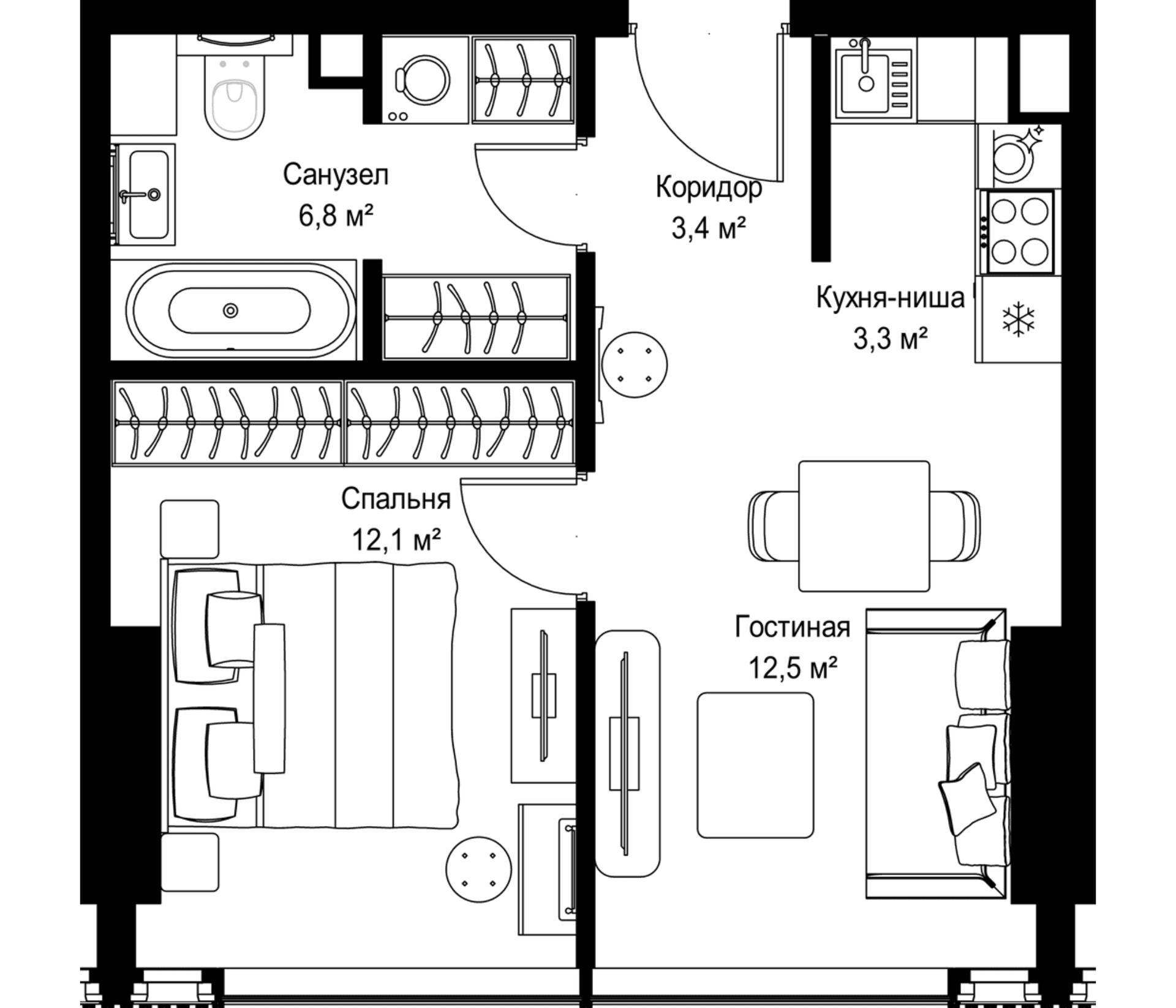 Планировка: Евродвушка 38,1 м² в ЖК «Слава»