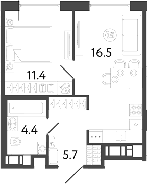 Планировка: Евродвушка 38 м² в ЖК «Передвижники 2»