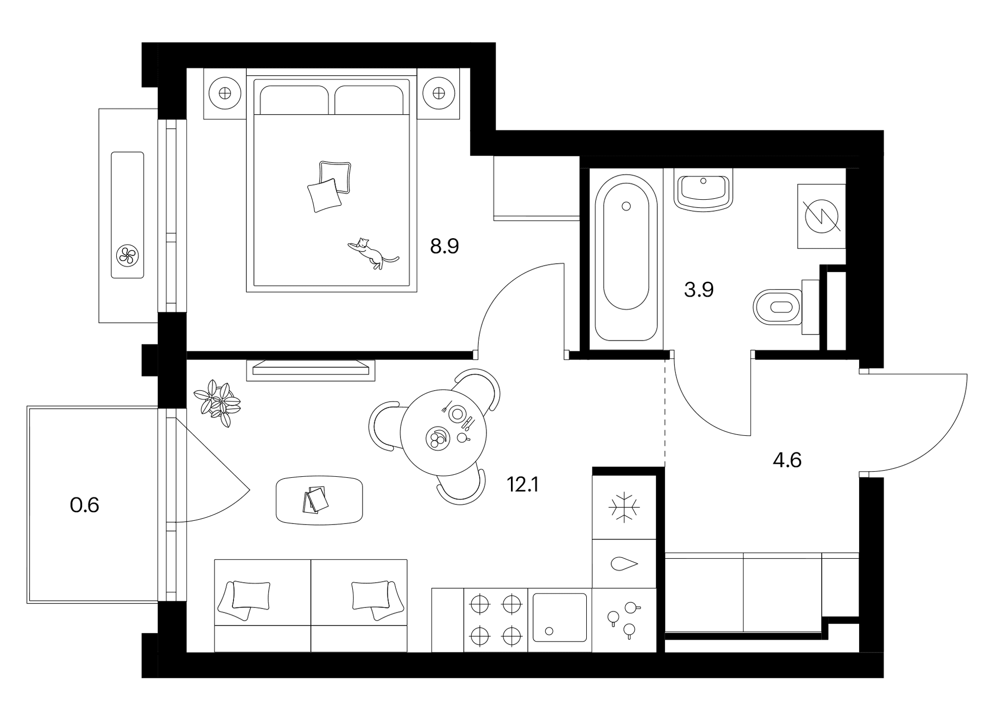Планировка: 1-комнатная квартира 29,5 м² в ЖК «Белая Дача парк»