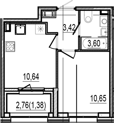 Планировка: 1-комнатная квартира 28,3 м² в ЖК «Оптимист»