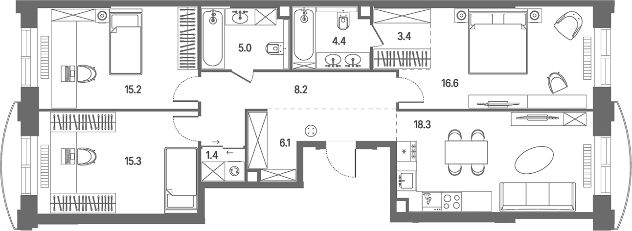 Планировка: Квартира евро-4 93,9 м² в ЖК «КОД Сокольники»