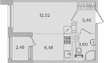Планировка: Студия 25,6 м² в ЖК «Дубровский»